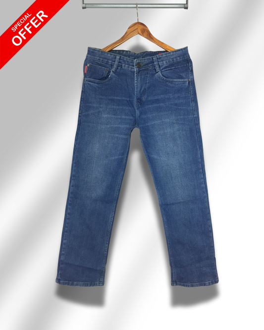 Men’s Blue Mid-Rise Straight Fit Stretch Jeans – Classic Everyday Comfort