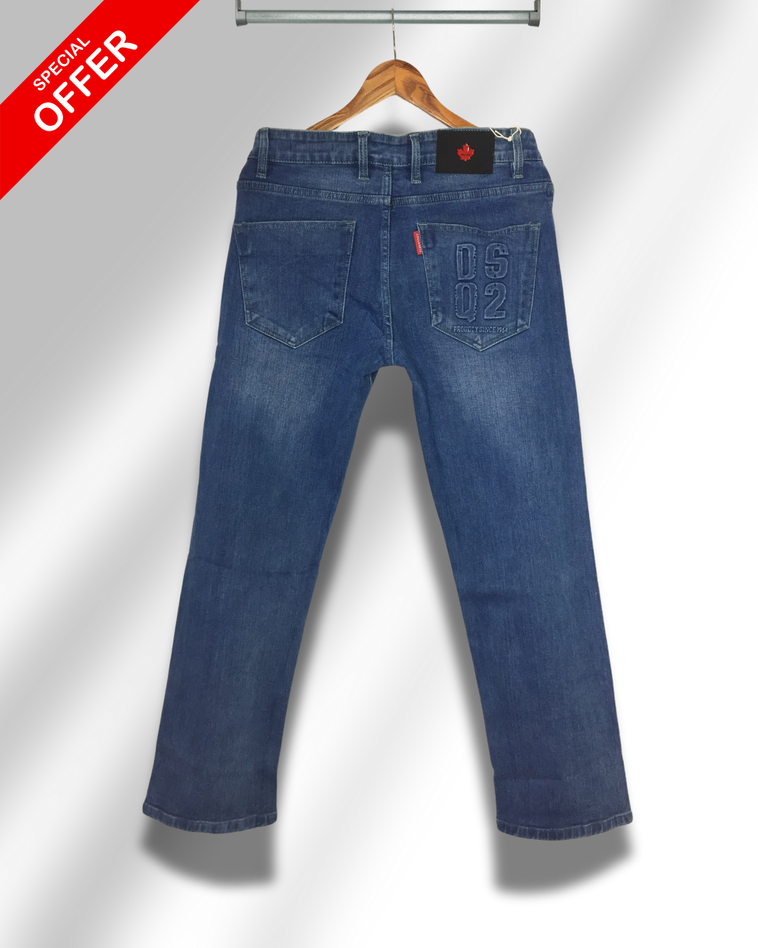 Men’s Blue Mid-Rise Straight Fit Stretch Jeans – Classic Everyday Comfort